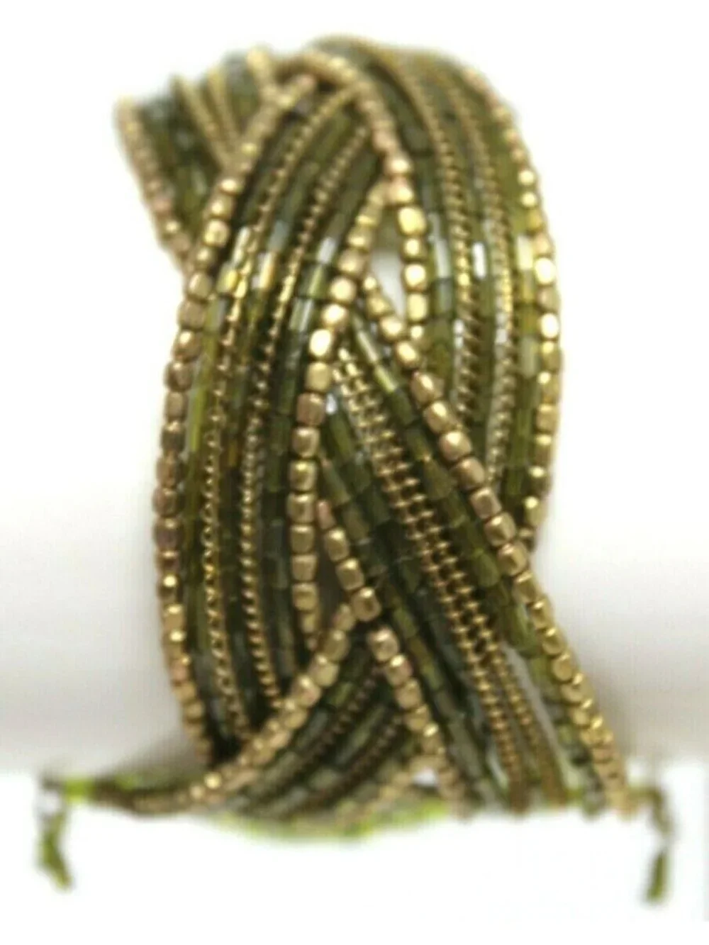 Shades of Brown & Green Bead Braided Flexible Wide Cuff Bracelet 7 1/2" L #J-7WP - Picture 4 of 6